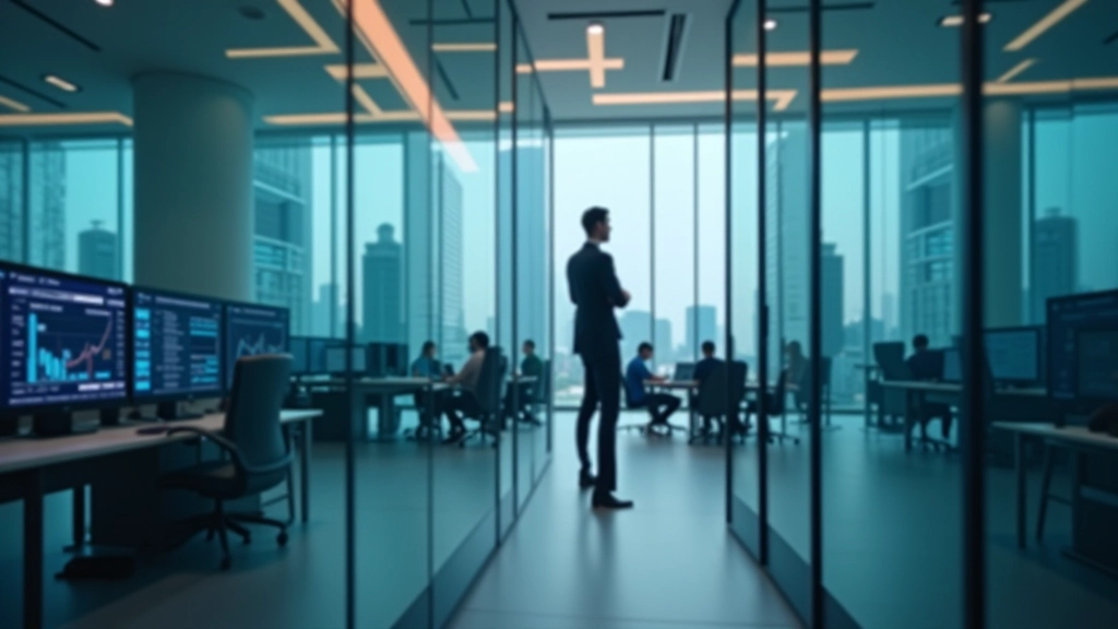 Professional venture capital office environment with modern workspace and trading terminals